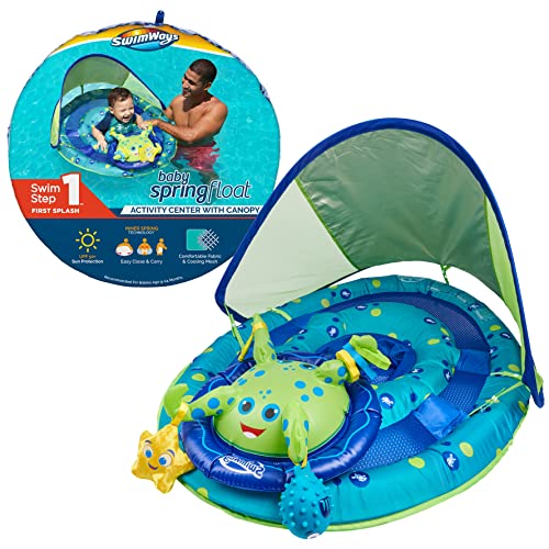 SwimWays Baby Spring Float Activity Center, Baby Pool Float with Canopy & UPF Protection, Pool Toys & Swimming Pool Accessories for Kids 9-24 Months, Green Octopus