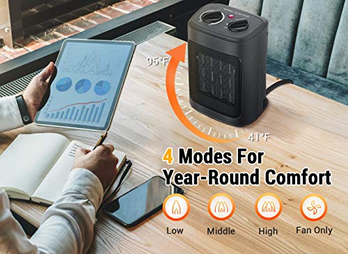 Aikoper Space Heater, 1500W Electric Heaters Indoor Portable with Thermostat, PTC Fast Heating Ceramic Room Small Heater with Heating and Fan Modes for Bedroom, Office and Indoor Use