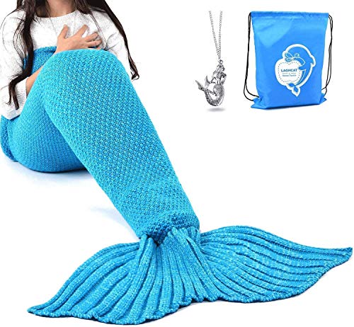 LAGHCAT Mermaid Tail Blanket Crochet Mermaid Blanket for Adult, Soft All Seasons Sleeping Blankets, Classic Pattern (71