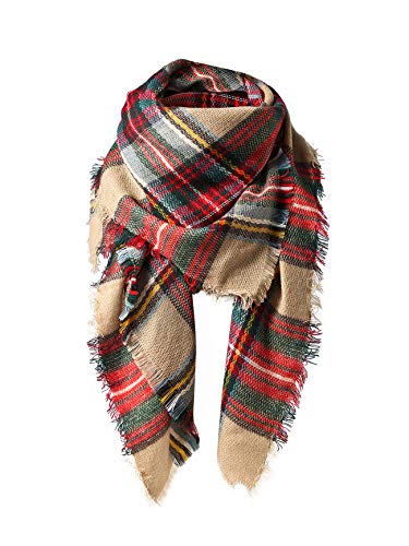 Women's Fall Winter Scarf Classic Tassel Plaid Scarf Warm Soft Chunky Large Blanket Wrap Shawl Scarves Colorful Scarf