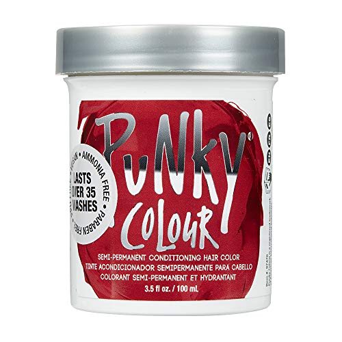 Punky Vermillion Red Semi Permanent Conditioning Hair Color, Vegan, PPD and Paraben Free, lasts up to 25 washes, 3.5oz