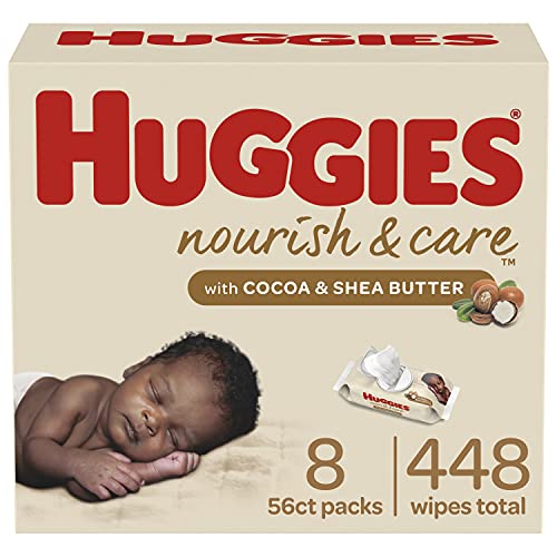 Huggies Nourish & Care Scented Baby Wipes, 8 Push Button Packs (448 Wipes Total)