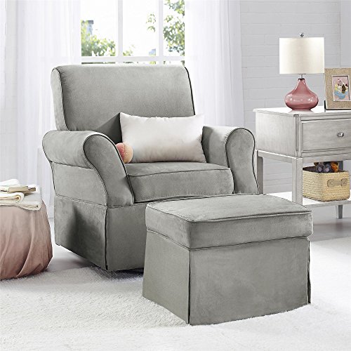 Baby Relax Kelcie Swivel Glider Chair and Ottoman Set, Gray Microfiber, 2 Count