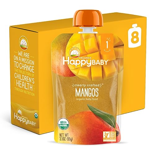 Happy Baby Organics Clearly Crafted Stage 1 Baby Food, Mangos 3.5 Ounce (Pack of 8) (Packaging May Vary)