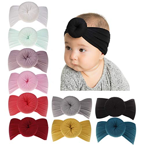 inSowni Newest Super Stretchy Nylon Bow Ball Turban Headbands Hairbands Headwraps for Baby Girls Toddlers Infants Newborns (10PCS S1)
