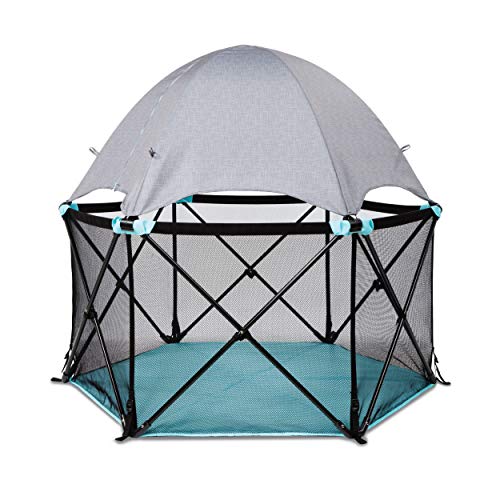 Summer Infant Pop ‘N Play Deluxe Ultimate Playard, Aqua Splash - Full Coverage Indoor/Outdoor Portable Play Pen with Fast, Easy and Compact Fold