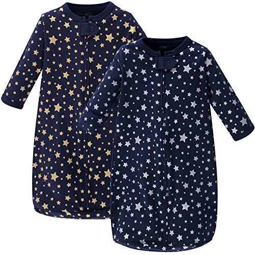 Hudson Baby Unisex Baby Cotton Long-Sleeve Wearable Sleeping Bag, Sack, Blanket, Metallic Stars, 3-9 Months