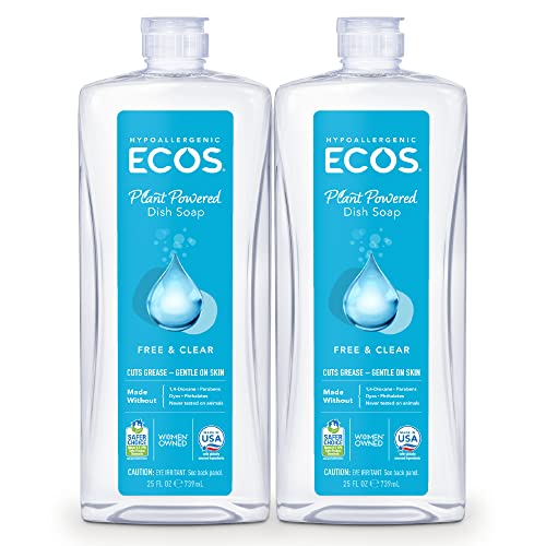 ECOS Hypoallergenic Dish Soap, Free & Clear, 25 Fl Oz (Pack of 2)