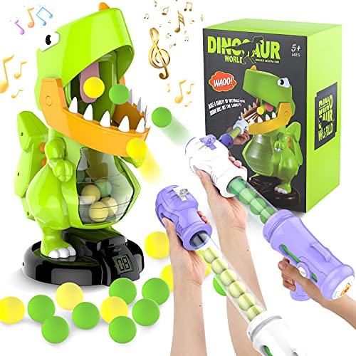 FANURY Shooting Games, Dinosaur Shooting Toys for Kids with 2Pcs Air Pump Gun 24 Soft Foam Balls, Target Dinosaur Games with Sound LCD Score Record, Gift Toys for Kids Boys Girls Age 5 6 7 8 9 10+