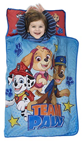 Paw Patrol Team Paw Toddler Nap Mat - Includes Pillow & Fleece Blanket – Great for Boys and Girls Napping at Daycare, Preschool, Or Kindergarten - Fits Sleeping Toddlers and Young Children