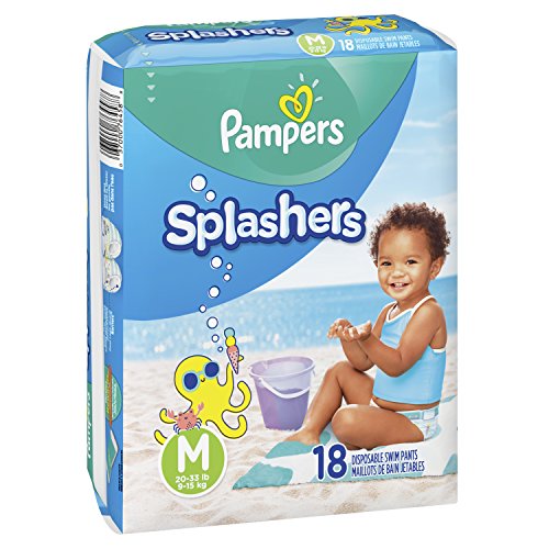 Swim Diapers Size 4 (20-33 lb) - Pampers Splashers Disposable Swim Pants, Medium, Pack of 2 (Twinpack), 18 Count