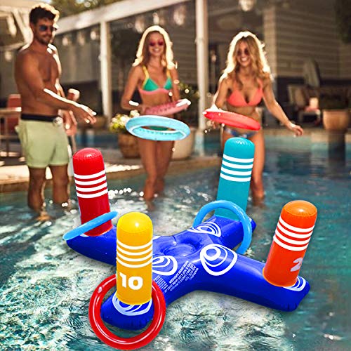 Inflatable Pool Ring Toss Pool Game Toys Floating Swimming Pool Ring with 4 Pcs Rings for Multiplayer Water Pool Game Kid Family Pool Toys & Water Fun Beach Floats Outdoor Play Party Favors for Adults