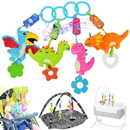 Baby Toys for 0 3 6 9 12 Months, Soft Rattle Wind Chime Car Seat Crib Stroller Toys, Dinosaur Baby Hanging Toys Birthday Christmas Gift for Baby Boys and Girls