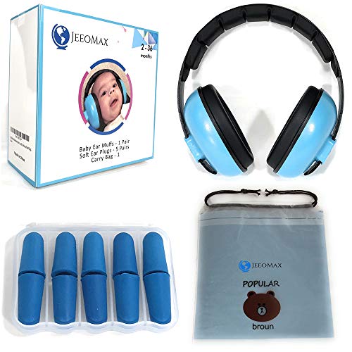 JeeoMax Baby Ear Muffs Noise Protection Headphones and Earplugs Pack - Ages 2 to 36 Months