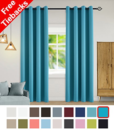Image of the Yakamok Light Blocking Darkening Thermal Insulated Blackout Curtains Solid Grommet Top Window Draperies/Drapes/panels for Bedroom/Living Room 52x96 Inch Turquoise 2 Panels