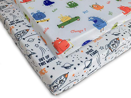 Pack n Play Fitted Pack n Play Playard Sheet Set-2 Pack Portable Mini Crib Sheets,Playard Mattress Cover,Super Soft Material, Cute Monsters