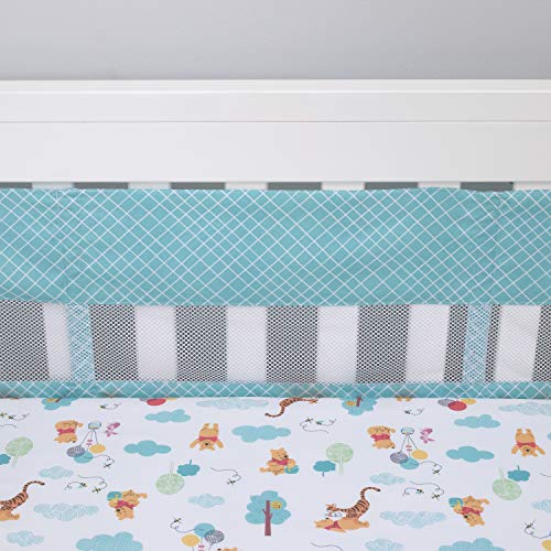 Disney Winnie The Pooh First Best Friend Secure-Me Crib Liner, Aqua/White 4 Piece (Pack of 1)