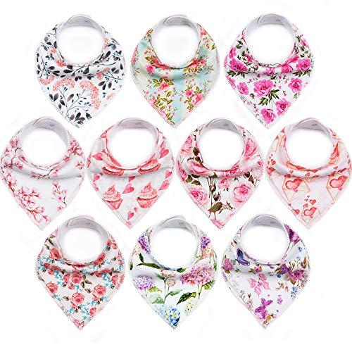 upsimples 10-Pack Baby Bandana Bibs Baby Girl Bibs for Drooling and Teething, Super Absorbent Bibs - Blossom Set