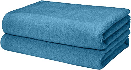 Amazon Basics 100% Cotton Quick-Dry Bath Towel, 2-Pack, Lake Blue, 54
