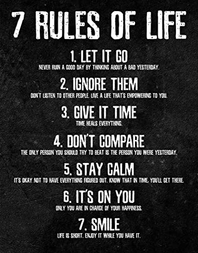 HoneyKICK 7 Rules of Life Motivational Poster, 11 x 14 Inches Unframed, Printed on Premium Cardstock Paper