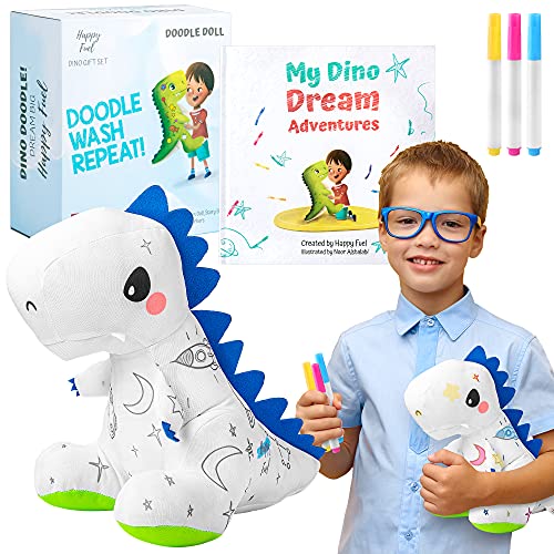 T-Rex Plush Dinosaur Coloring Book Gift Set, Arts and Crafts Soft DIY Washable Dino Doodle Doll Stuffed Animal Toy, Painting Craft Kit Toys, Play Dinosaur Gifts for Kids Boys and Girls Ages 3-5 5-7