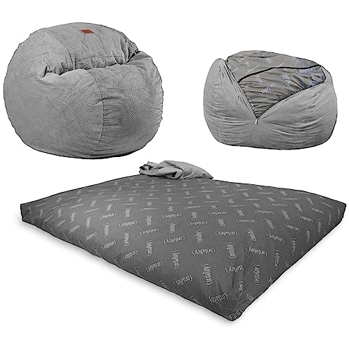 CordaRoy's Chenille Bean Bag Chair, Convertible Chair Folds from Bean Bag to Lounger, As Seen on Shark Tank, Charcoal - King Size