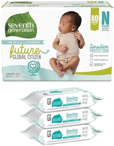 Seventh Generation Baby Diapers Chlorine Free Diaper Newborn Diapers Sensitive Protection Newborn 80 Count