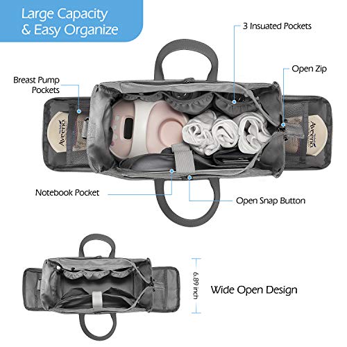 Momcozy Breast Pump & Diapers Bag, 20L Large Capacity Nappy Tote for Travel - Wide Open & Waterproof, Fits Most Brands Breast Pumps Like Medela Spectra, Lansinoh, Philips Avent etc. (Grey X-Large)