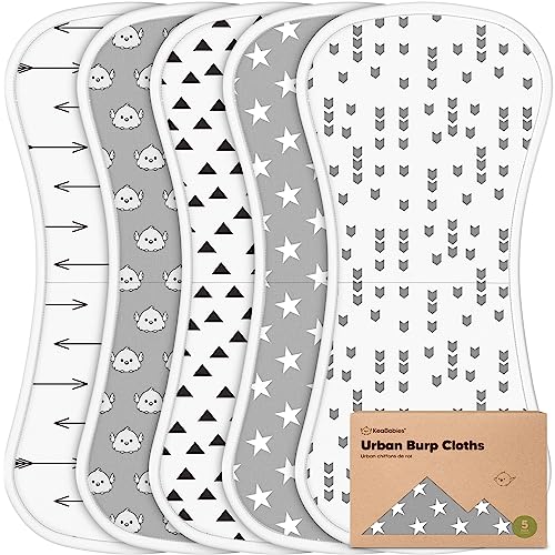 5-Pack Organic Burp Cloths for Baby Boys and Girls - Ultra Absorbent Burping Cloth, Burp Clothes, Newborn Towel - Milk Spit Up Rags - Burpy Cloth Bib for Unisex, Boy, Girl - Burp Cloths (Grayscape)