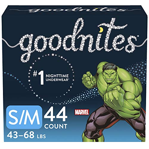 Goodnites Boys' Nighttime Bedwetting Underwear, Size S/M (43-68 lbs), 44 Ct (2 Packs of 22), Packaging May Vary