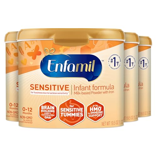 Enfamil NeuroPro Sensitive Baby Formula, Brain and Immune Support with DHA, Iron & Prebiotics, Lactose Sensitivity Infant Formula Inspired by Breast Milk, 19.5 Ounce (Pack of 4)