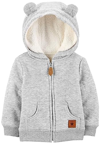 Simple Joys by Carter's Unisex Babies' Hooded Sweater Jacket with Sherpa Lining, Grey, Newborn