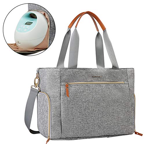 mommore Breast Pump Bag Diaper Tote Bag with 15 Inch Laptop Sleeve Fit Most Breast Pumps like Medela, Spectra S1,S2