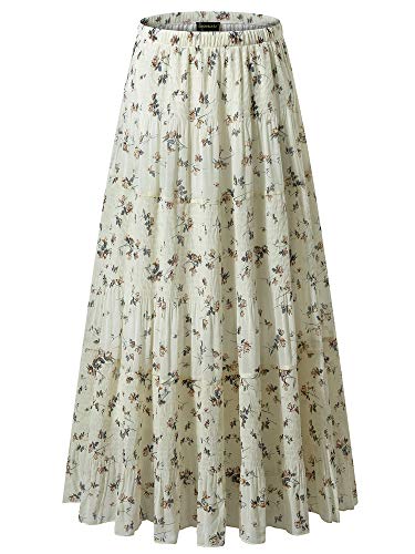 NASHALYLY Women's Chiffon Elastic High Waist Pleated A-Line Flared Maxi Skirts (L, Flower-203)