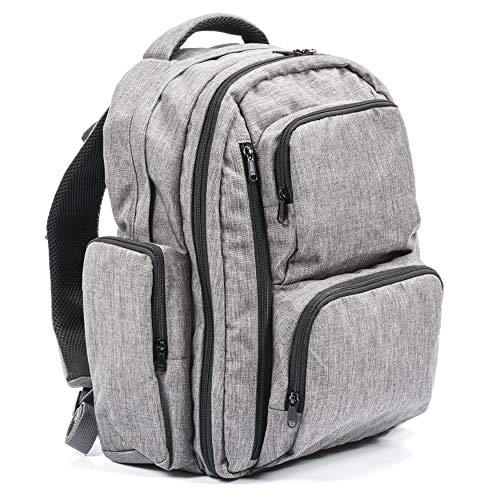 Large Capacity Diaper Bag Backpack- with YKK Zippers, Two Packing Cubes, Wet/Dry Bag, Changing Pad and Stroller Straps by Bably Baby- Stylish Unisex Design (Grey)