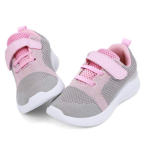 nerteo Toddler Girls Shoes Kids Comfort Walking Shoes Cute Tennis Running Sneakers Light Grey/Pink 11 M US Little Kid