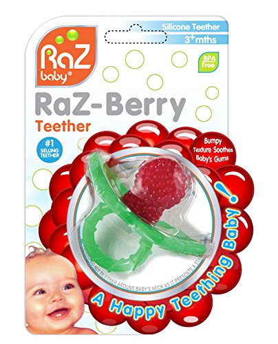 RaZbaby RaZ-Berry Silicone Teether/Multi-Texture Design/Hands Free Design/Red