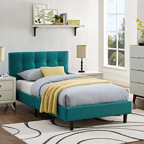 Modway Linnea Upholstered Teal Twin Platform Bed with Wood Slat Support