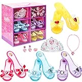 Fedio Girls Princess Dress up Shoes Role Play Collection Shoes Set with Princess Tiara and Accessories Jewelries