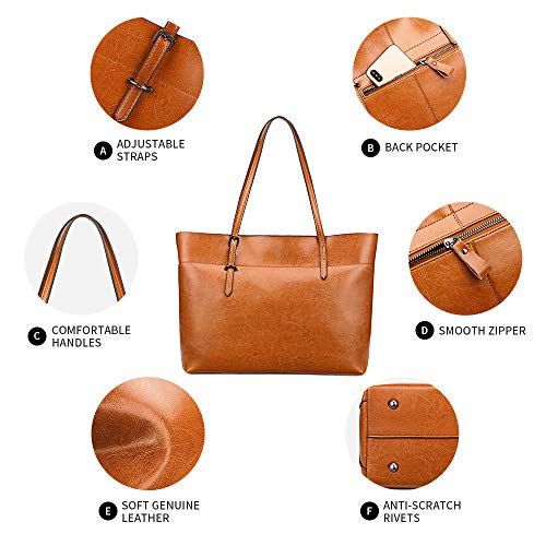 Kattee Vintage Genuine Leather Tote Shoulder Bag With Adjustable Handles (Orange)