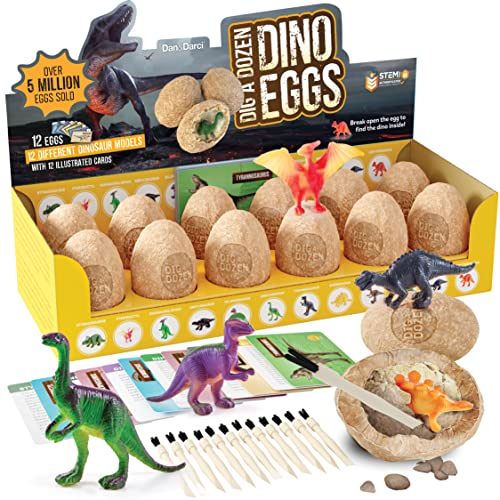 Dan&Darci Dig a Dozen Dino Egg Dig Kit for Kids - Dinosaur Toys Gift 3-12 Year Old - 12 Eggs & Surprise Dinosaurs - Science STEM Activities - Educational Boy Toy Party Gifts for Boys & Girls Ages