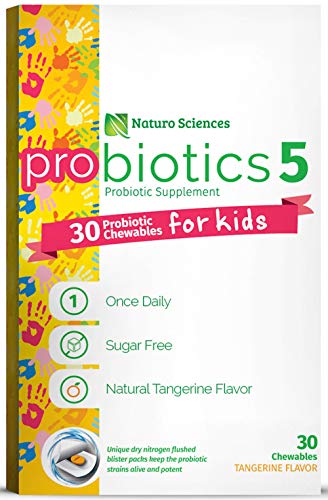 Naturo Sciences, Childrens Chewable Probiotic, Kids Digestive Immune Defense Probiotics, Nitrogen Filled Blister Packs for Product Freshness, 30 One a Day Tabs Sugar Free Orange Tangerine Flavor