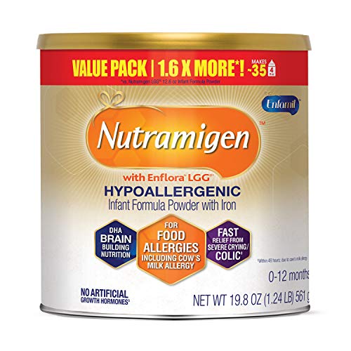 Enfamil Nutramigen Hypoallergenic Colic Baby Formula Lactose Free Milk Powder, 19.8 Ounce - Omega 3 DHA, LGG Probiotics, Iron, Immune Support