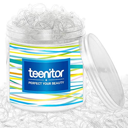 Teenitor Clear Elastic Hair Bands,2000pcs Mini Hair Rubber Bands,Hair Ties, Soft Hair Elastics Ties, 2mm in Width and 30mm in Length