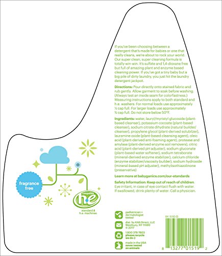 Babyganics 3X Baby Laundry Detergent, Fragrance Free, 60oz, Packaging May Vary