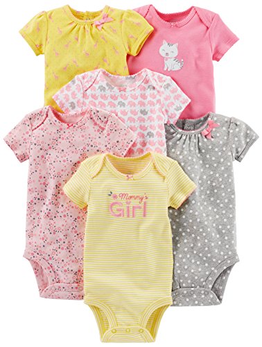 Simple Joys by Carter's Baby Girls' Short-sleeve Bodysuit, Pack of 6, Pink/Yellow, 3-6 Months