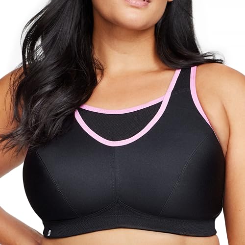 Full Figure Plus Size No-Bounce Camisole Sports Bra Wirefree #1066 Black/Pink