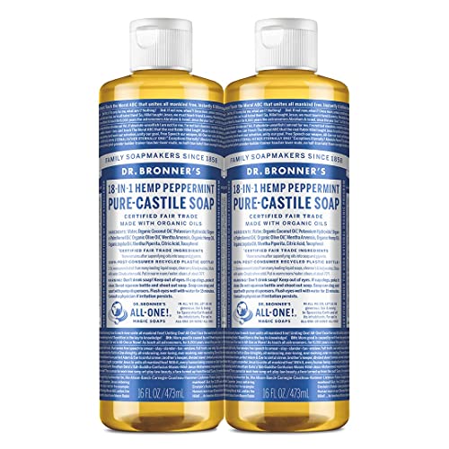 Dr. Bronner’s - Pure-Castile Liquid Soap (Peppermint, 16 ounce) - Made with Organic Oils, 18-in-1 Uses: Face, Body, Hair, Laundry, Pets and Dishes, Concentrated, Vegan, Non-GMO