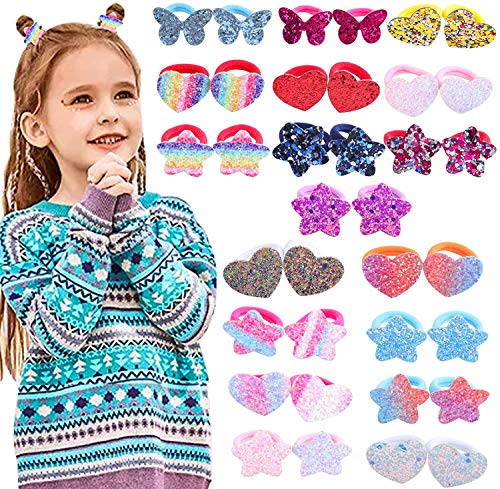 Suyegirl 36 Pcs Baby Rainbow Hair Ties - Toddler Seamless Star Hair Bands Butterfly Ponytail Holder for Infant Girls Kids