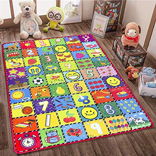 teytoy Baby Rug for Crawling - How Many are There? Kids Area Rugs Educational Play Mat for Room Decor, Count Game, Learn Animals, Expressions, Family Beach Carpet Outdoor Indoor Gift 3.4' x 5'